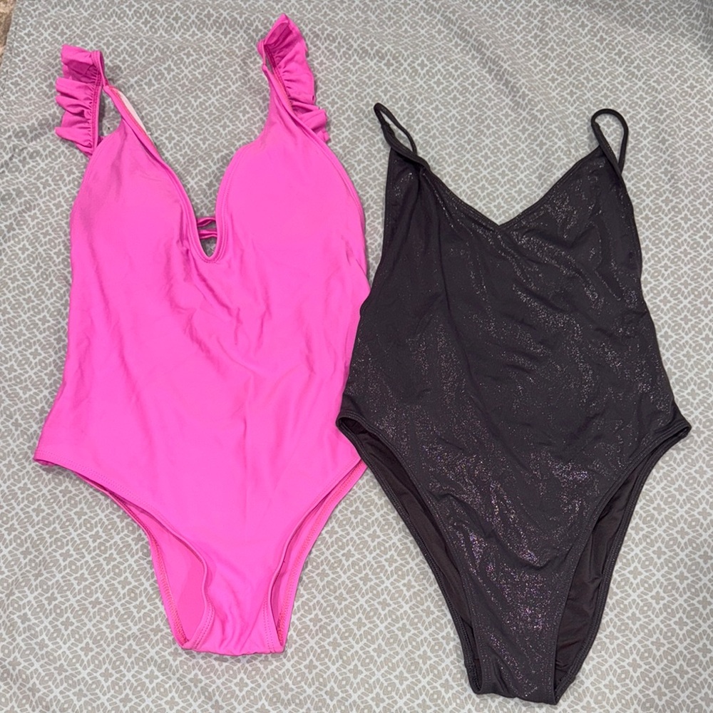 Pink and Black One Piece Swimsuits